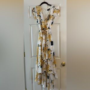 Lulus French countryside white and floral high-low dress